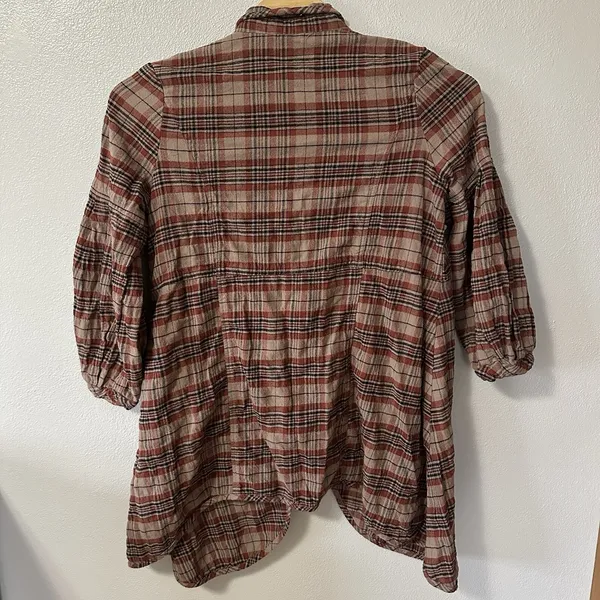 Free‎ People Victorian Plaid Jacket Size Medium Red Brown Oversized - Image 3