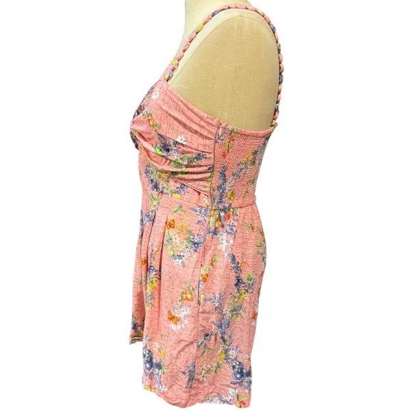 Ranna Gill S Len Scallop Romper Pink Floral Linen Smocked Garden Brunch Bohemian - Image 8