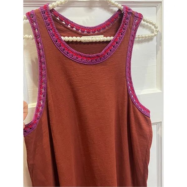 Natural Life Crochet Trim Racerback Boho Dress Rust Orange Size Medium - Image 3