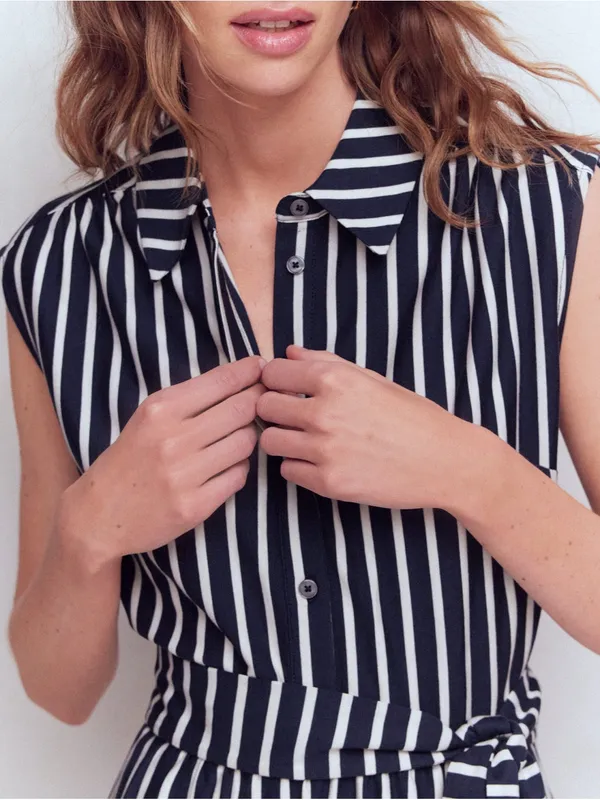 Boden Honor Short Sleeve Shirt Dress in Navy and White Stripe - Image 4