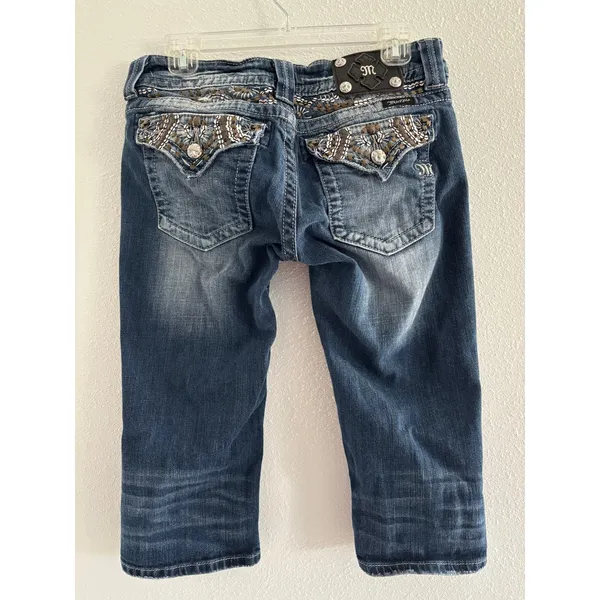 Miss Me Capri Jessica Women 30 Dark Wash Denim Low Rise Crop Western Embellished - Image 2