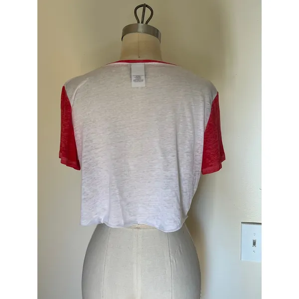 Modern Lux L USA Graphic Sheer Cropped T-Shirt Red White Blue Patriotic Preppy - Image 9