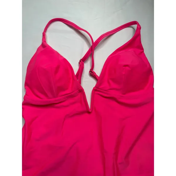 Cupshe Neon Pink V-Neck One Piece Swimsuit High Cut Open Back L DAA12E3H001DD - Image 3
