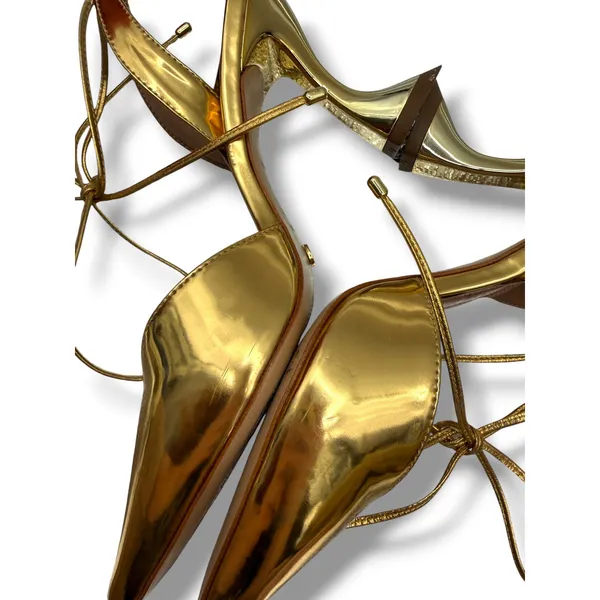 Vicenza Gold Metallic Sculptural Heel Pumps 39‎ Lace Up Pointed Toe Statement - Image 14