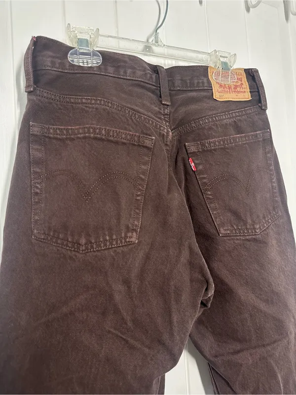 Levi’s 501 High-Rise Straight Leg Brown Denim Jeans with Frayed Hem - Image 5