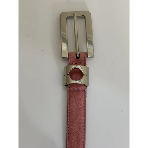 Ellen Tracy Women’s Pink Genuine Italian Leather Slim Belt Silver Buckle M Casual - Image 2