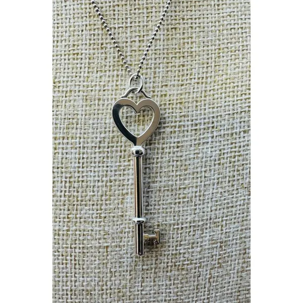 Tiffany & Co Elegant Large Sterling Silver Open Heart Key Pendant Only W/Box‎ - Image 6