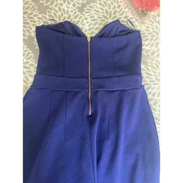 Express Strapless Jumpsuit size 0 Royal Blue Petite Sweetheart Neck Pockets Chic - Image 5