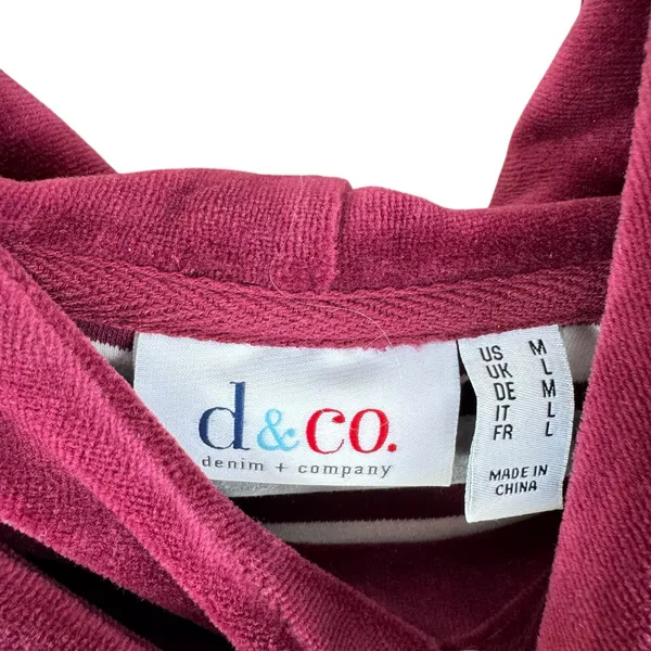 Denim‎ & Co Burgundy Cream Striped Cowl Hooded Knit Velour Pullover Top Medium - Image 5