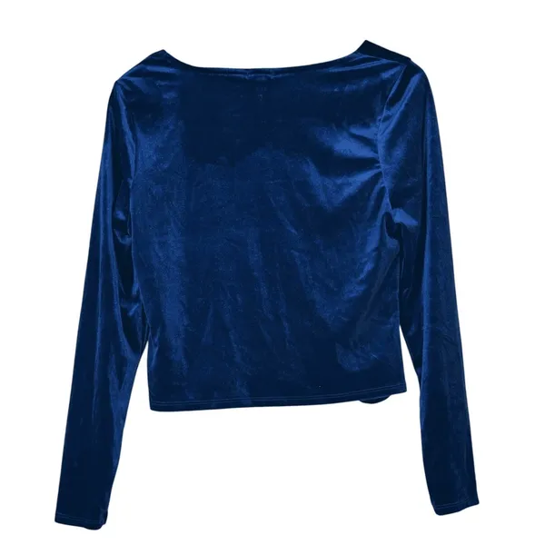 Love Fire Ruched Square Neck Solid Velvet Crop Top Blue Goth Aesthetic Size L - Image 5