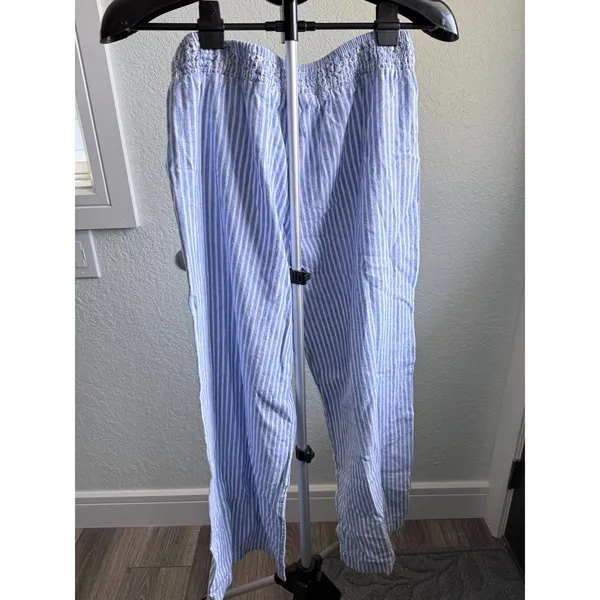 Beach Lunch Lounge Linen Cotton Blend Beachy Nautical Tie Waist Wide Leg Pants M - Image 3
