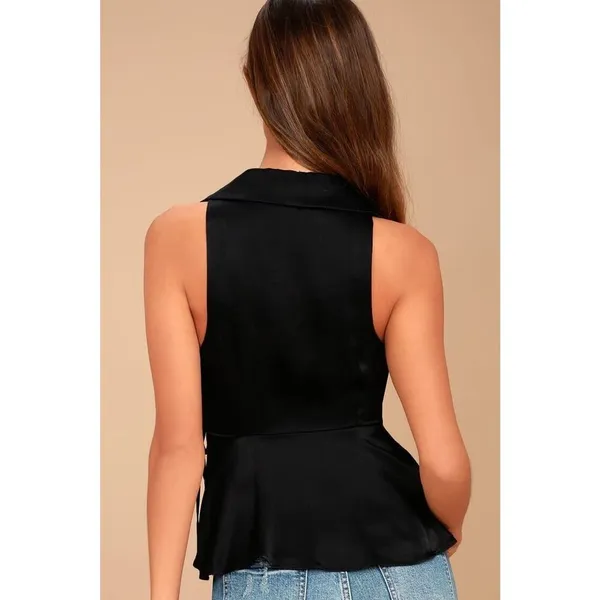 NWT Sz 0 Free People Suit Up Black Satin Wrap Top - Image 2