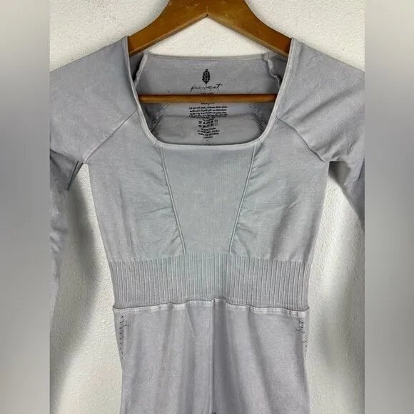 Free People Movement XS Good Karma Long Sleeve Long Sleeve Jumpsuit Ice‎ Grey - Image 9