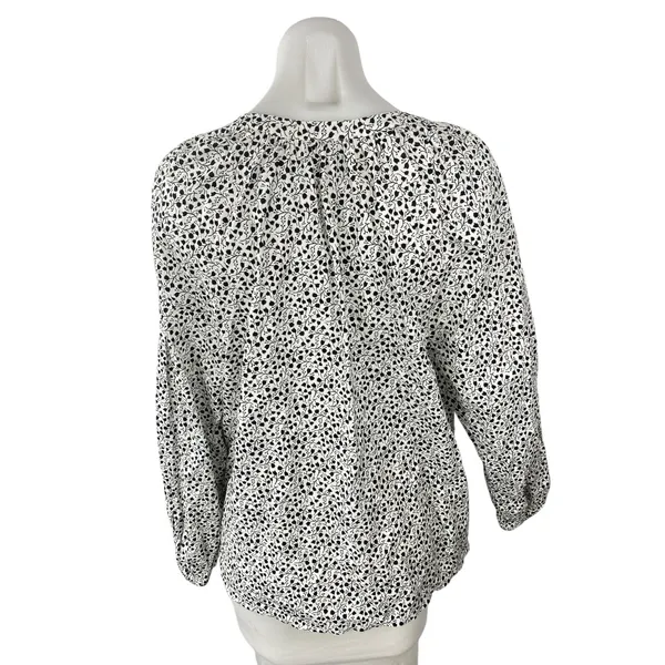 Ann Taylor Loft Black White Floral Tie Neck Long Sleeve Peasant Blouse Top Sz L - Image 4