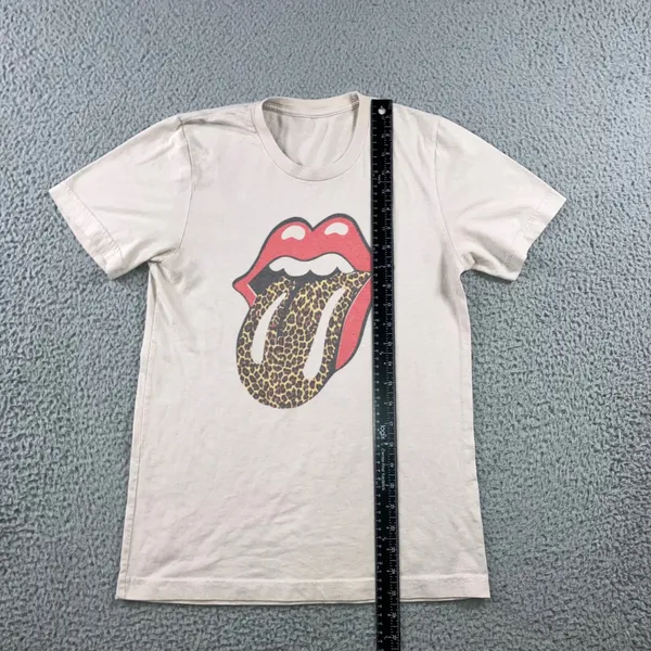 Rolling Stones T-Shirt Women Small Tan Leopard Tongue Graphic Crewneck Band Tee‎ - Image 3