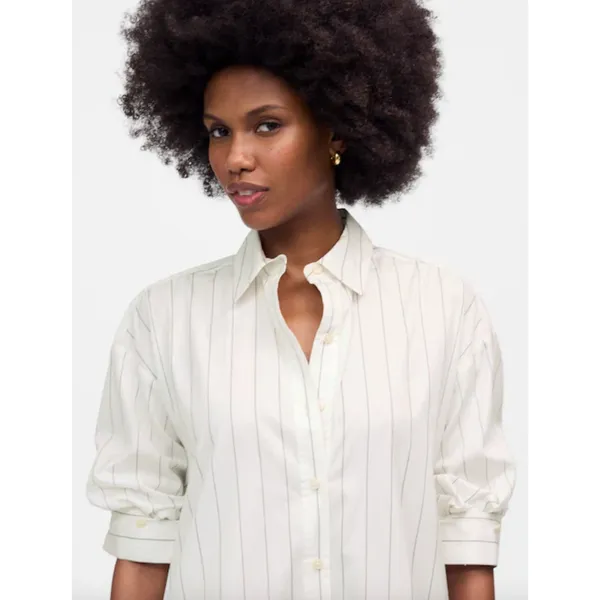 Madewell Bubble Hem Mini Shirtdress Pinstripe Poplin Cotton White Large NWT - Image 4