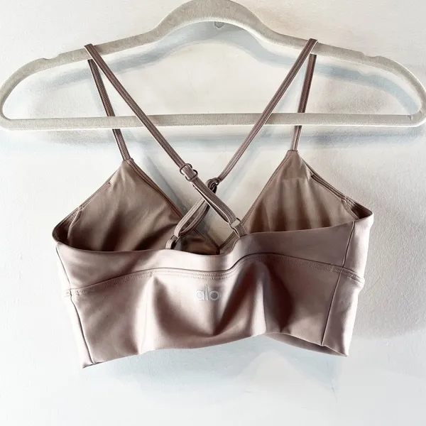 Alo Airlift Divine Ruched Center X Back Sports Bra Taupe Small - Image 5