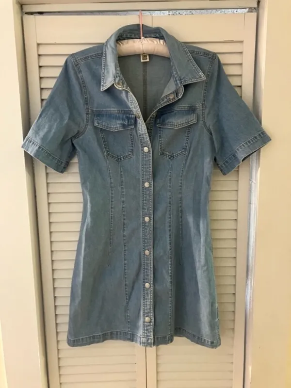 Madewell Chambray Denim Snap Front Dress Size 2 - Image 3
