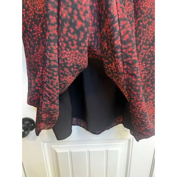 BeachLunchLounge XL Red Black Print Ruffle Long Sleeve Lined Chiffon Shift Dress - Image 7