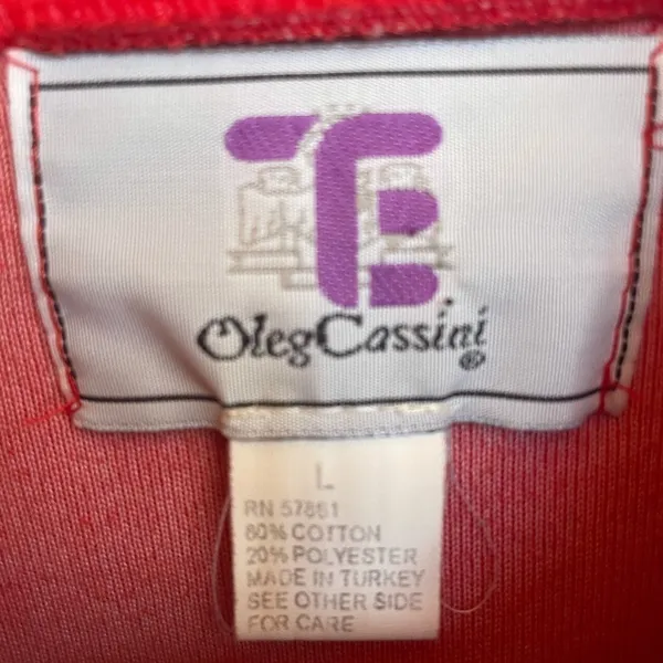 Vintage Oleg Cassini Full Zip Velour Track Jacket‎ Red with Gold Trim Size Large - Image 3