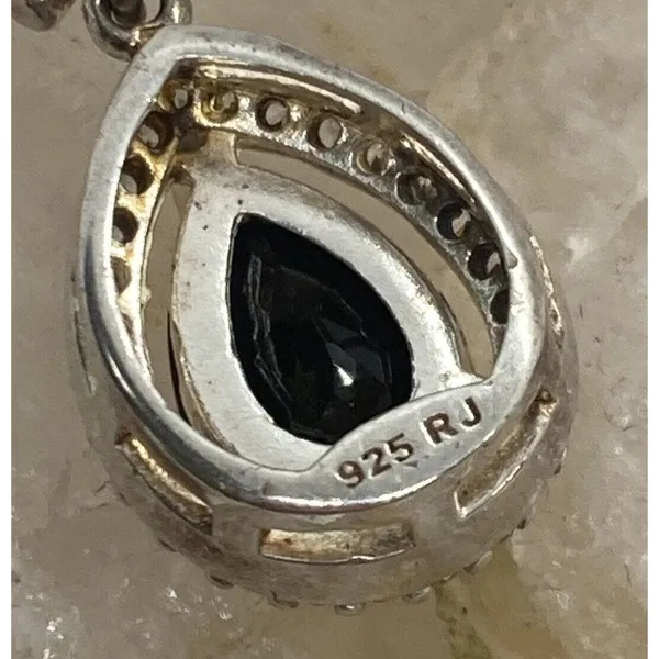 Vintage RJ Cubic Zirconia CZ Sterling‎ 925 Silver Pendant 18'' Chain Necklace 3g - Image 6