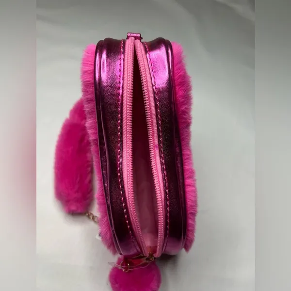 Rainbow Sugar Fluffy Pink Heart Shoulder Bag 7” - Image 3