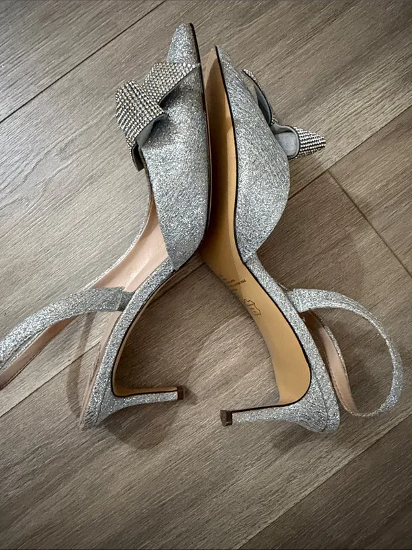 L.K. Miller Silver Glitter Slingback Pumps with Crystal Bow - Image 4