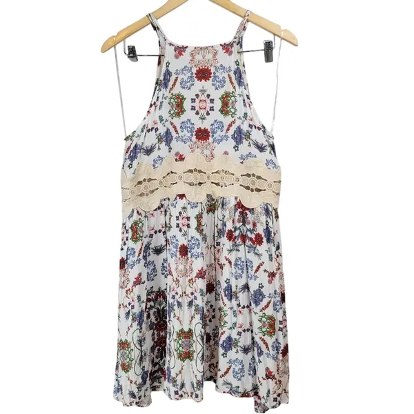 Umgee USA Women's Size S White Floral‎ Lace Halter Neck Mini Dress - Image 2