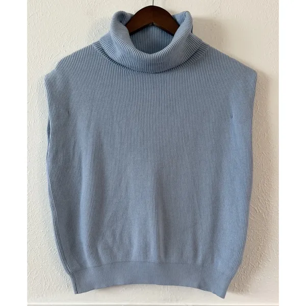 Maeve Anthropologie Sleeveless Turtleneck Sweater Vest Blue Ribbed Knit Size S - Image 2