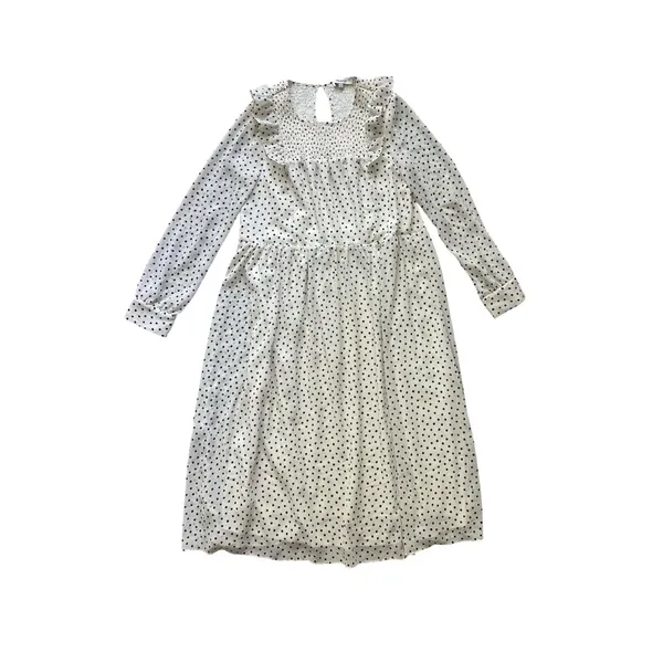 Madewell Smocked Ruffle Shoulder Midi Dress Small Inkbrush‎ Dots White Black - Image 4