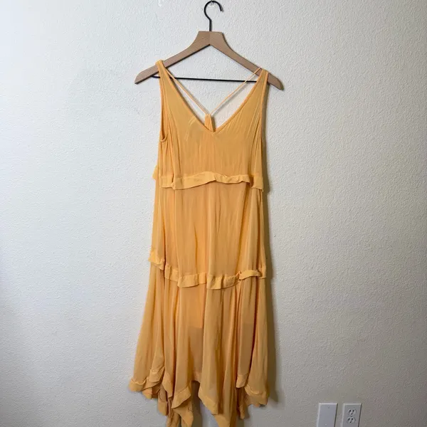 Anthropologie Tiered Sheer Overlay‎ Dress Orange Ruffle Shift Sleeveless Size XS - Image 10