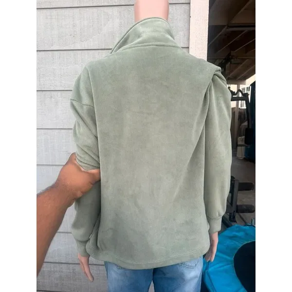 Women’s mondetta sage green ribbed pull over sweater size small - Image 4