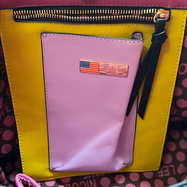 Nicole Lee Black and Pink checkered Handbag with studded strap - Image 7