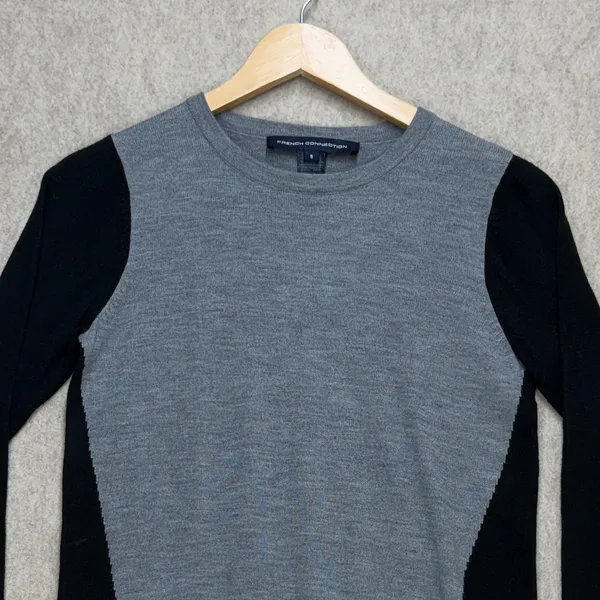Colorblock Sweater Womens S French Connection Gray Black White Minimalist Mod - Image 3