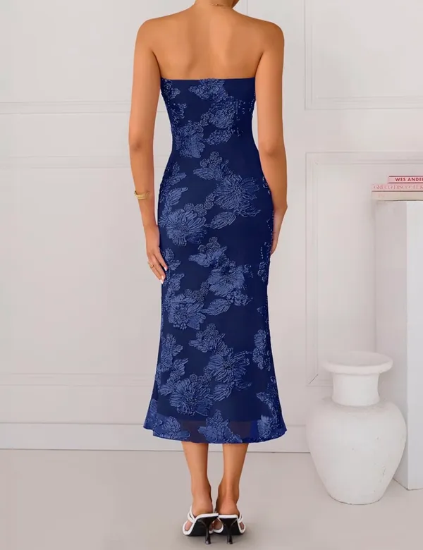 ZESICA 2026 Summer Strapless Floral Cocktail Wedding Guest Dress for Women - Image 2