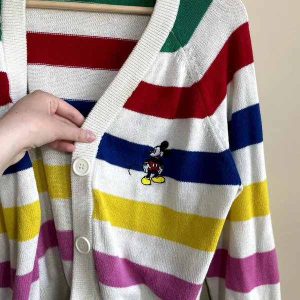 Disney 100th colorful striped cardigan collectors women's‎ S mickey mouse flaws - Image 2