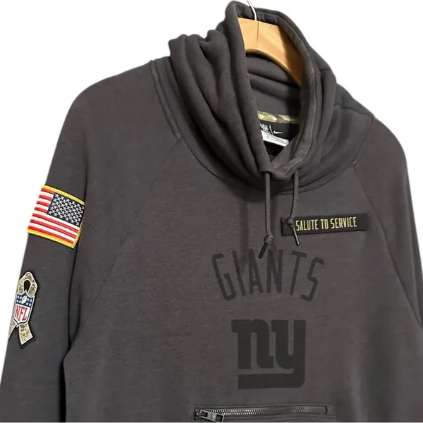 Nike Size M Charcoal Gray NFL NY Giants Salute To Service Cowl Neck Sweatshirt - Image 3