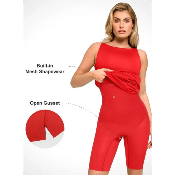Popilush Shapewear Sleeveless Ruched Tummy Control Midi Work Red Dress M $115 - Image 3