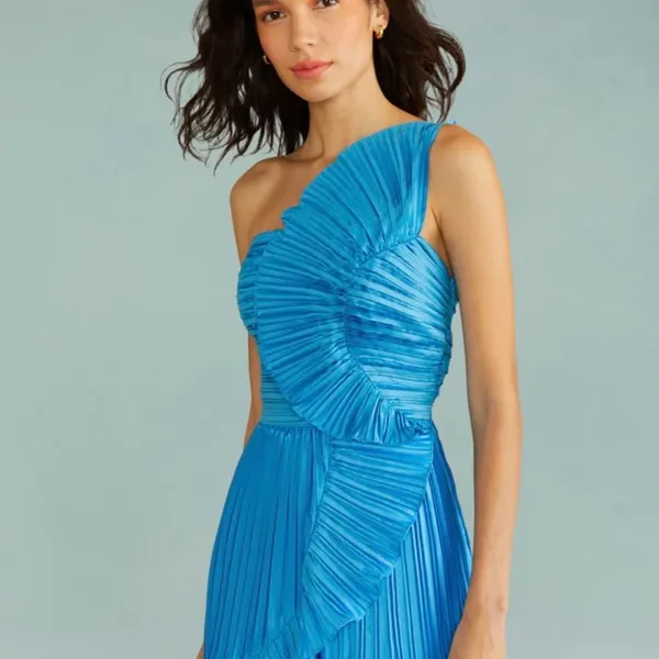 Amur Kelce Cobalt Blue Pleated Flounce Mini Dress - Image 4