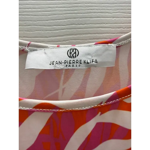 Jean-Pierre Klifa Paris Shift Dress S Pink Orange Abstract Floral Stretch Resort - Image 4