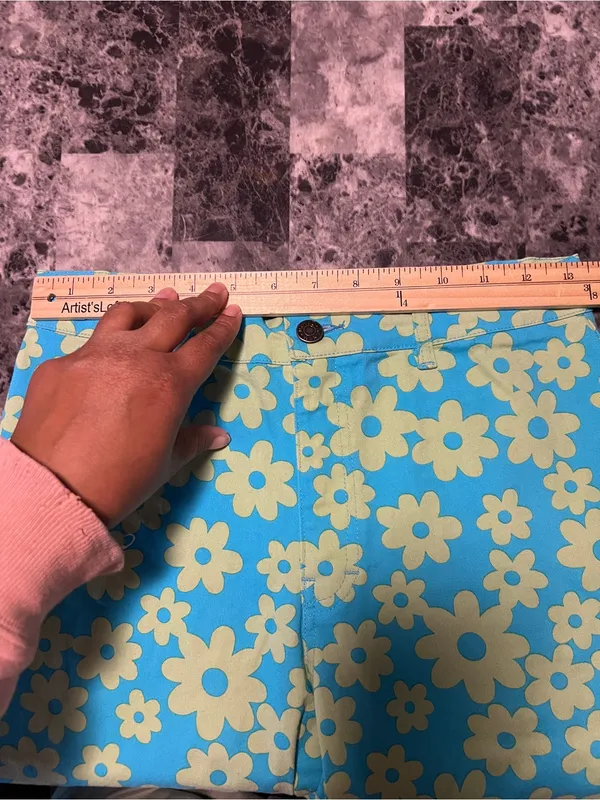 Motel Rocks Zoven‎ Flare Trouser Hight Rise In Retro Daisy Blue Size S - Image 10
