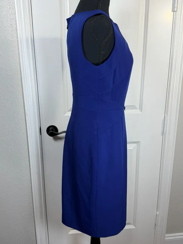 Ellen Tracy Royal Blue Notched Neck Sheath Dress w/ Horsebit Waist Detail Size 4 - Image 5