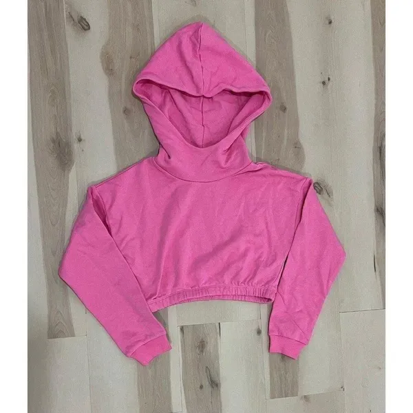 Naked Wardrobe NEW Women Small Pink Crop Long Sleeve Sweatshirt Hoodie - Image 2