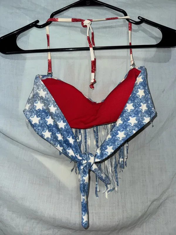 American Flag Fringe Bikini SET Blue Size L - Image 2