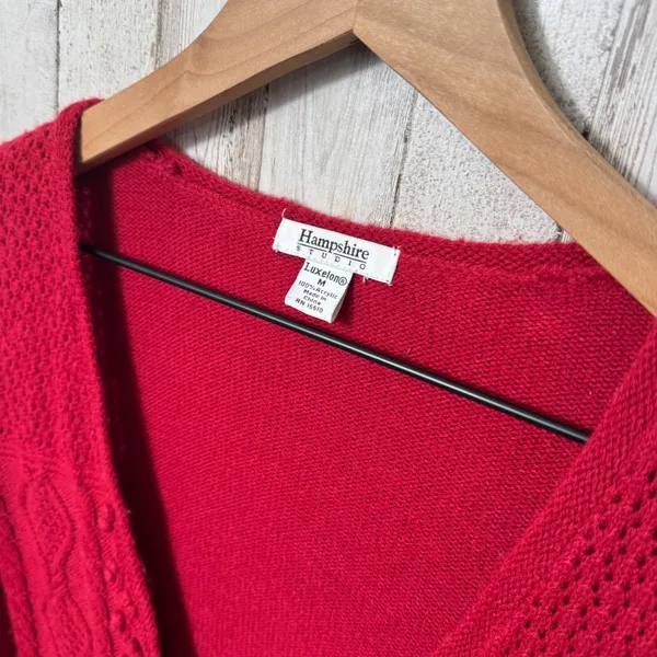 Vintage 90s Grandma Red Knit Acrylic Tie‎ Front Cardigan Sweater Womens Medium - Image 4