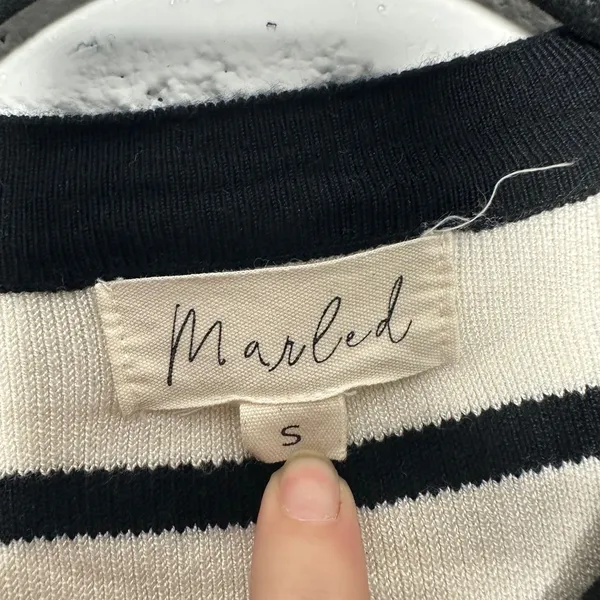 Marled Women Striped Cardigan Sweater White Black Gold‎ Crest Buttons Small prep - Image 4