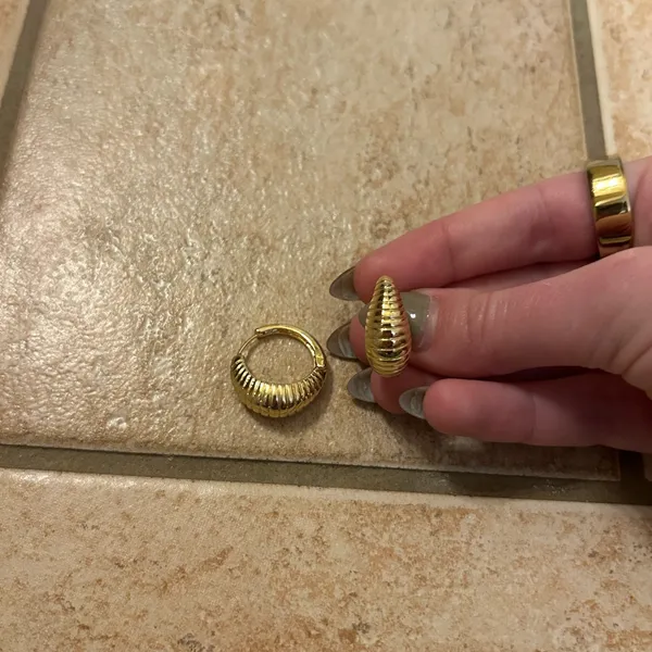 Gold Textured Hoop Earrings - Image 2