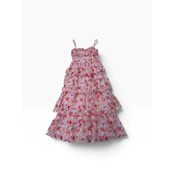 ASTR the Label Pink Coral Floral Tiered Ruffle Maxi Dress XS - Image 11