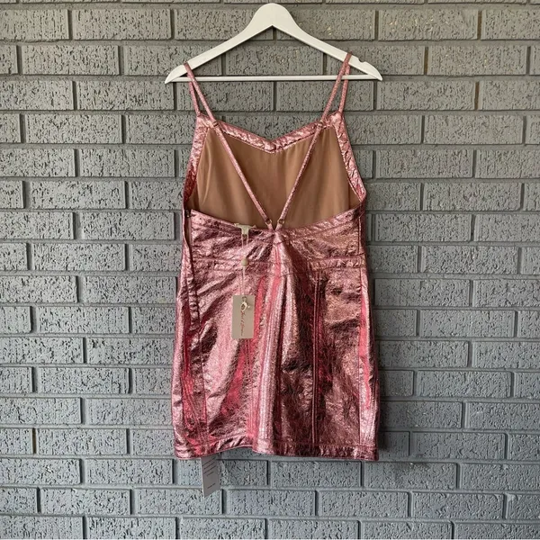 NWT For Love and Lemons Luna Pink Metallic Mini Dress Size Medium - Image 6