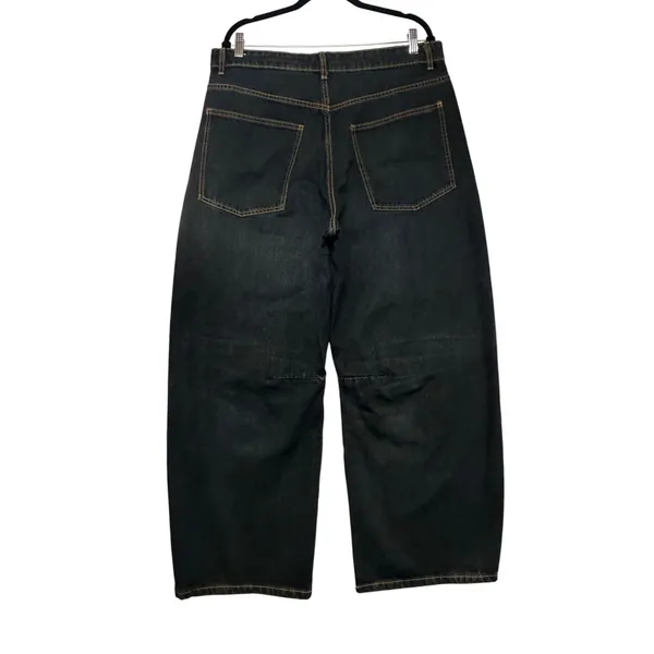 Zara Womens Wide Leg Barrel‎ Jeans Dark Wash High Rise Denim Size 12 Blue - Image 3